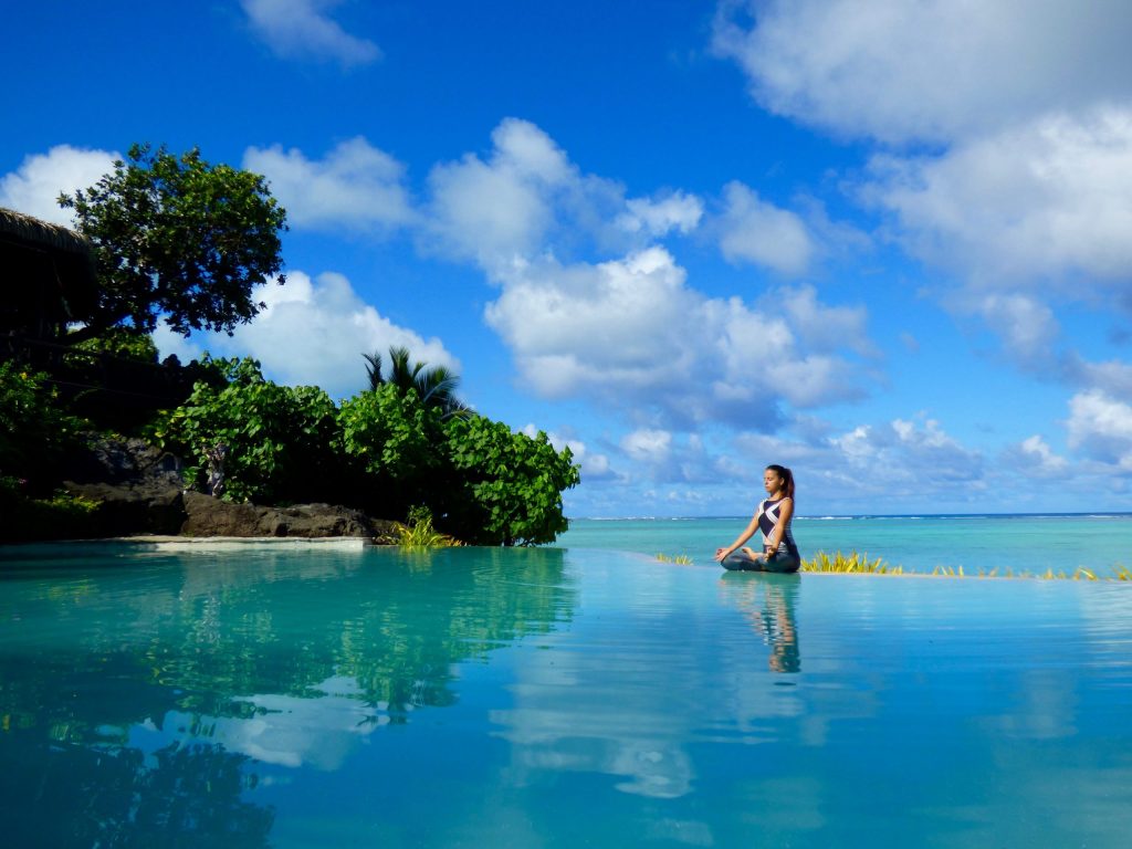 (credit Pacific Resort Hotel Group, Pacific Resort Aitutaki, Cook Islands)Yoga on the edge